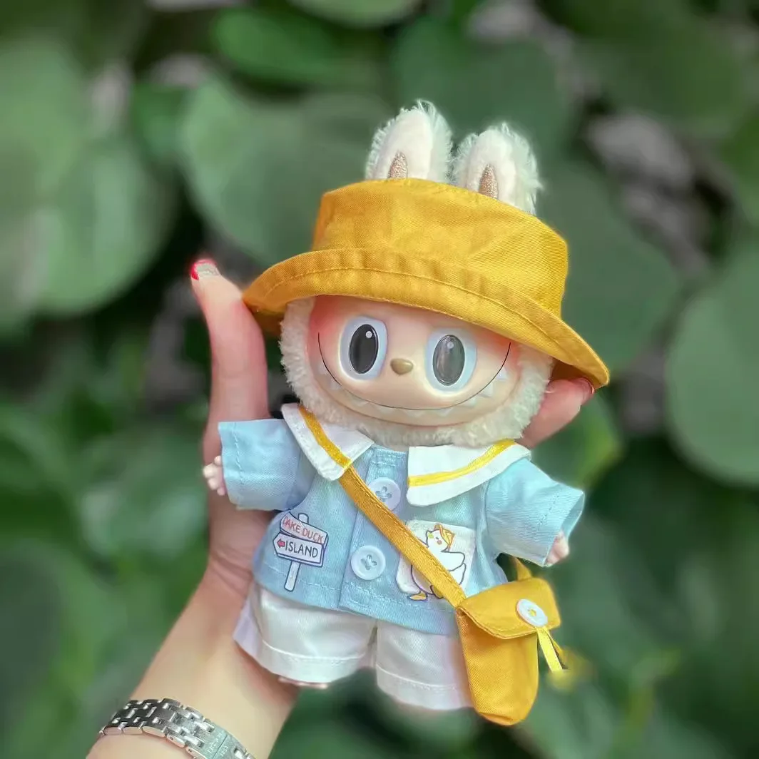 

17CM Labubu plush doll costume White sky blue pink plush material doll clothing two Yuan animation peripheral clothing props chi