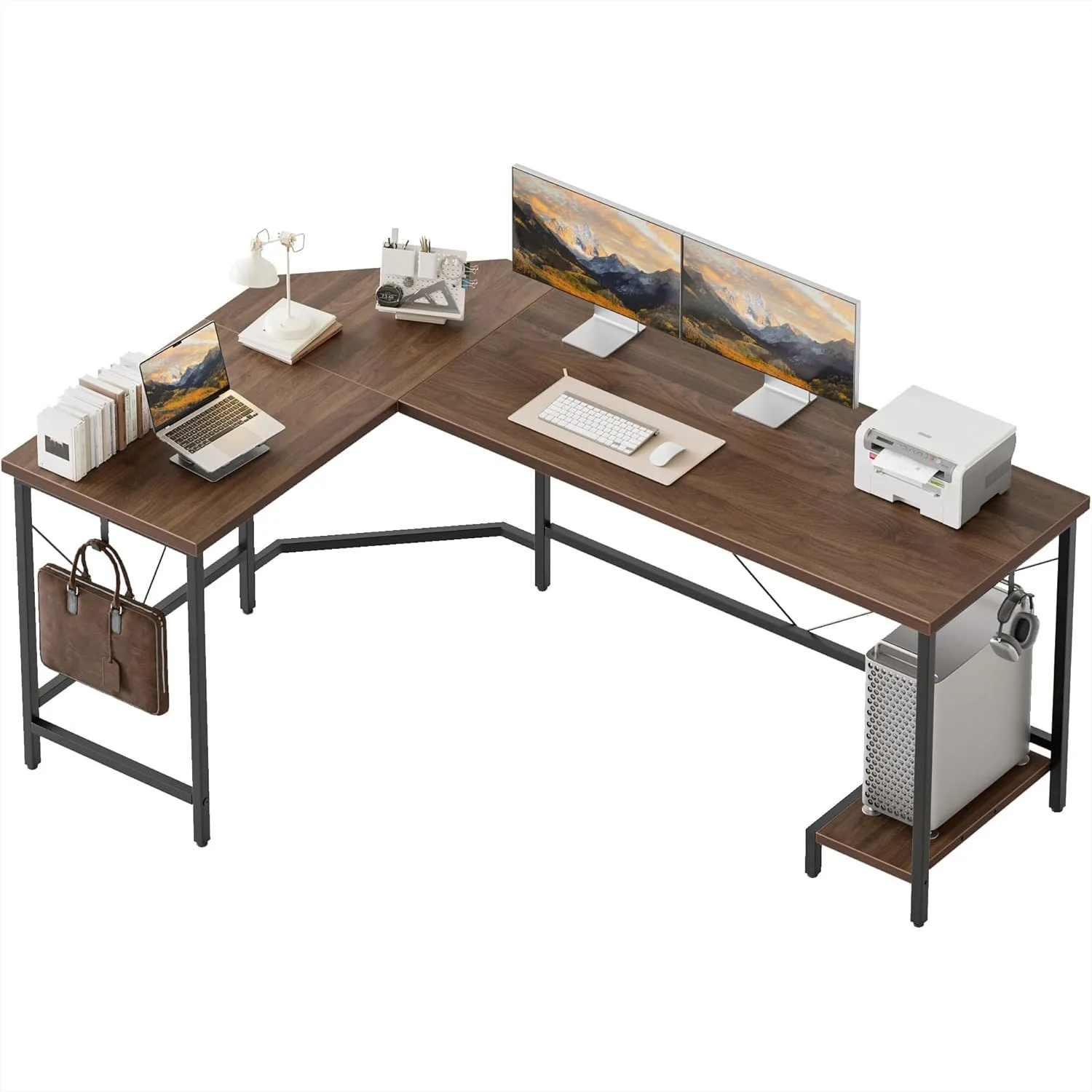 

Large L Shaped Desk with CPU Stand & Hooks, Corner Gaming Desk for Home Office, 50 Inch Walnut
