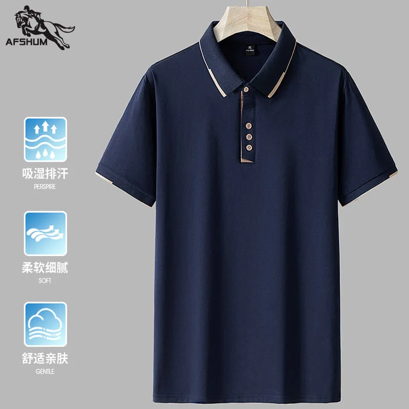 Men's high quality summer new lapel men's short sleeve polo shirt fringe solid color business casual men's polo shirt M-6XL 7XL