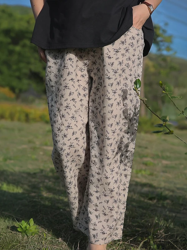 

Женские повседневные брюки с высокой талией и цветочным принтом, прямые, из льна, струящиеся, комфортные, летние