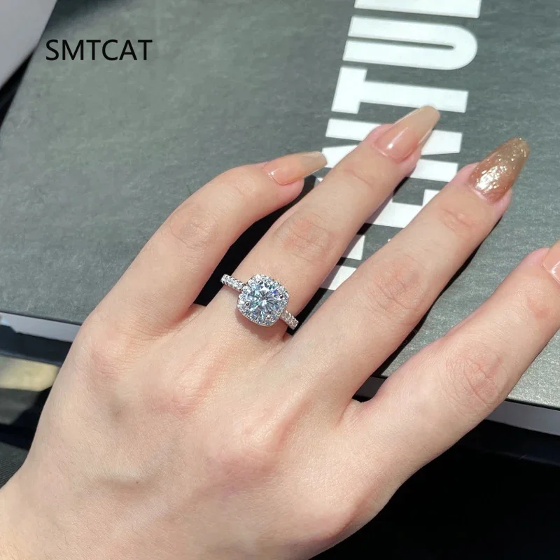 

Настоящее кольцо из стерлингового серебра 925 пробы с муассанитом для женщин, квадратное, круглое, 1 карат, 2 карата, 3 карата, блестящее кольцо на палец с бриллиантом, свадебные украшения, подарок