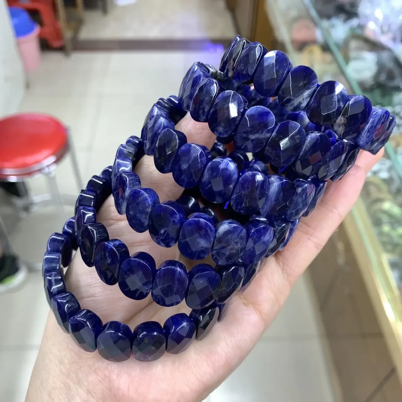 Genuine Natural Blue Sodalite Stone Bracelet 7x14mm Gemstone Charm Energy Elastic Bracelet Women and Man Jewelry Party Gift