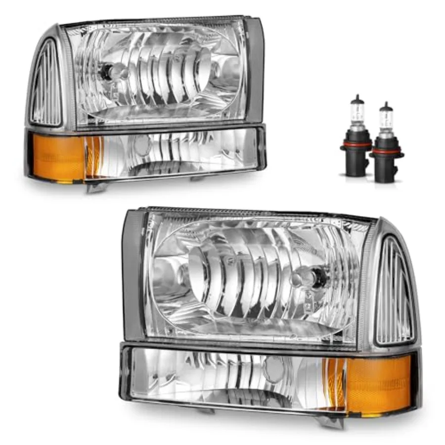 

Headlight Assembly W/Bulbs for 1999-2004 Ford Super Duty F250 F350 F450 F55000-04 Ford Excursion Headlamp Replacement with Bump