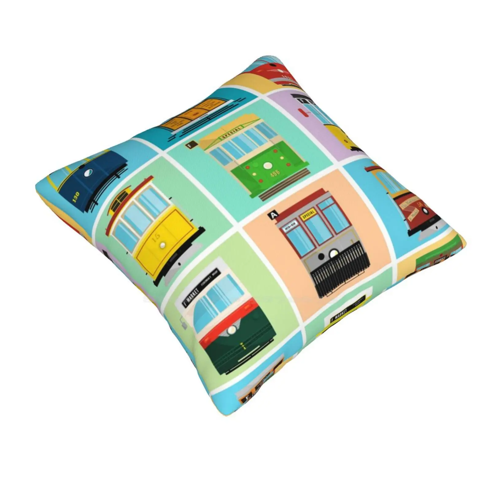 Streetcars Of San Francisco Pillow Cover Hug Pillowcase Art Design California Bay Area Streetcar Trolley Sanfrancisco