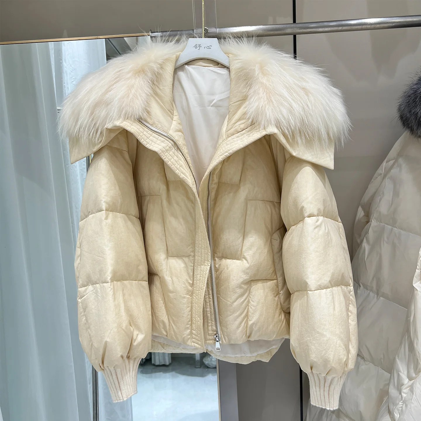 2026 Winter Nieuwe 90 Witte Eendendons Jas Grote Wollen Kraag Donsjack Voor Vrouwen Losse Dikke Rits Gewatteerde Sneeuw parka Jas