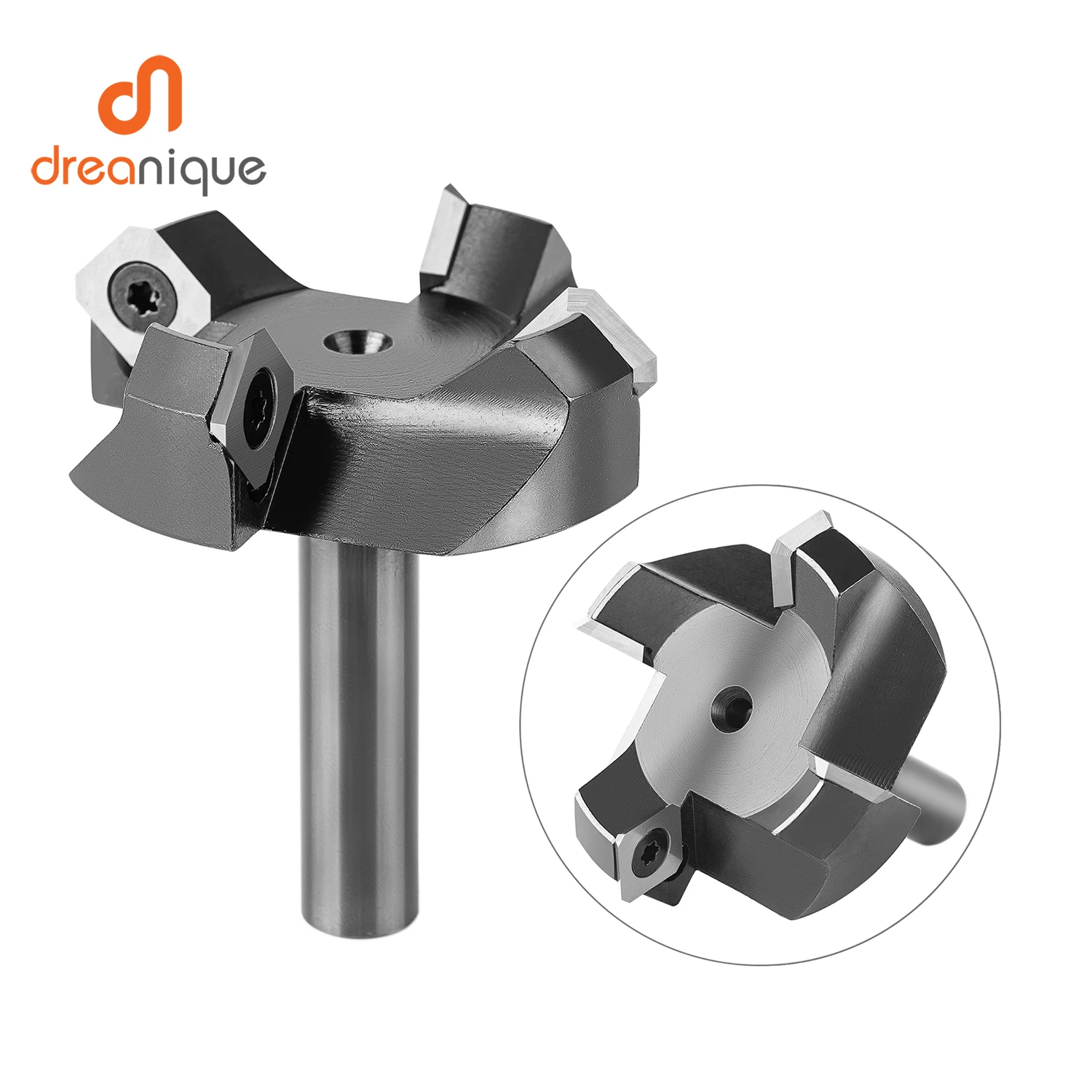 Dreanique 4-Flute Wood Planer Bit 60mm Cutting Diameter 12mm Shank Spoilboard Surfacing Tambour Router Bit Insert Carbide Slab