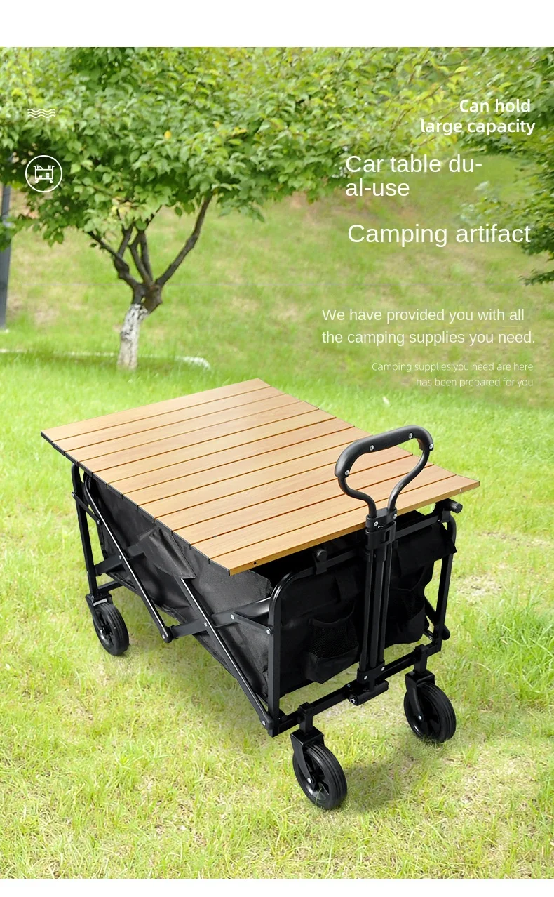 Folding Wagon Cart Outdoor Camping Folding Cart Foldable Table Board Adjustable Trolley Handcart Garden Wagon Beach Picnic Cart