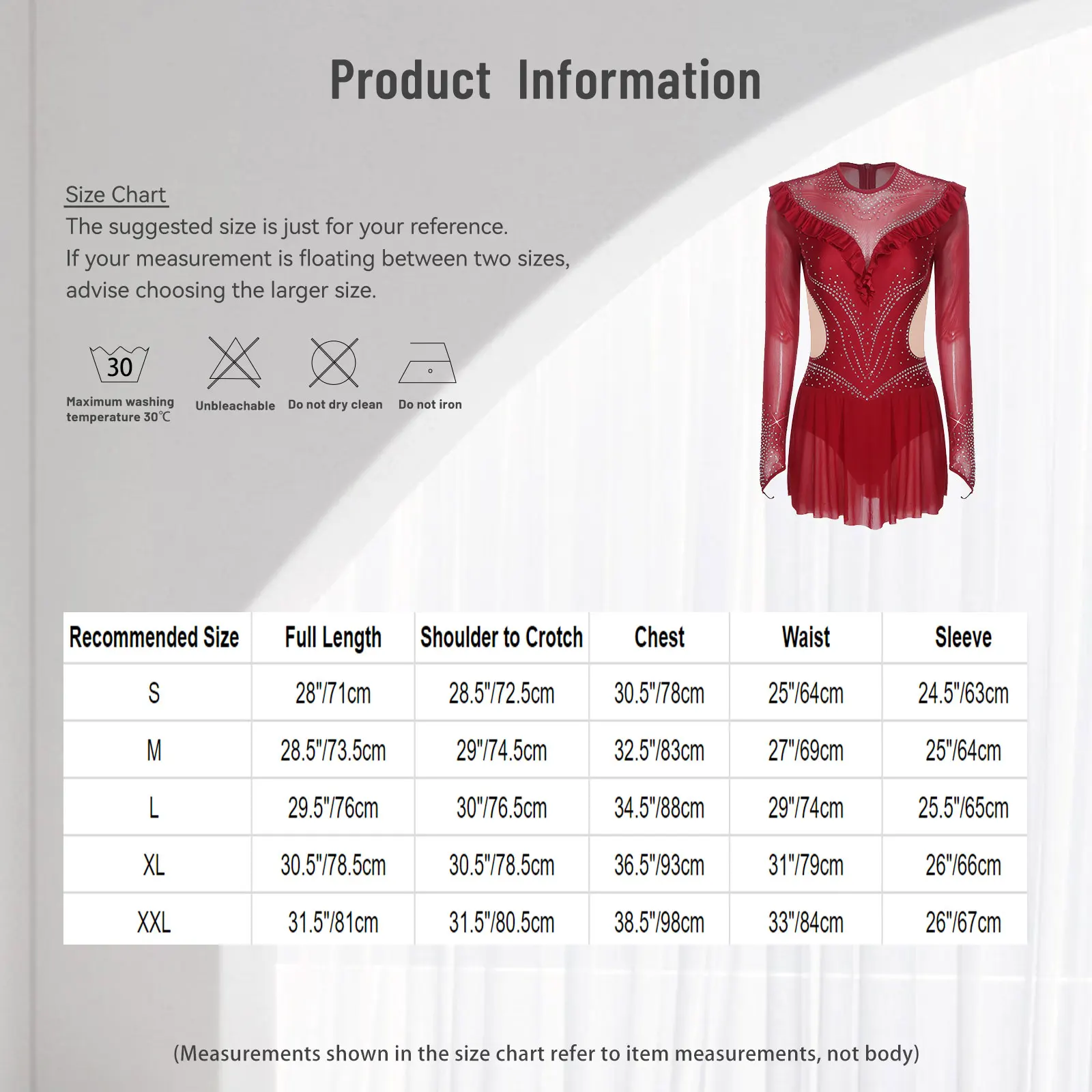 Damen Eiskunstlauf-Kostüm Rhythmische Gymnastik Ballett-Trikot Glänzendes Strass-Netz Langarm Latein Jazz Tanzkleid