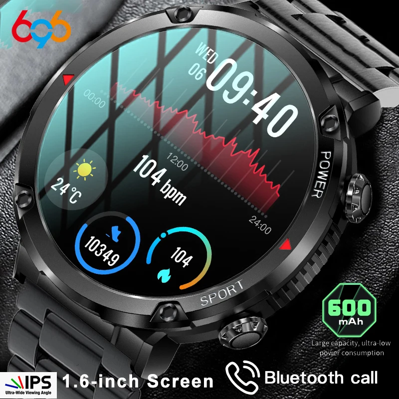 New Smart Watch Men Military Outdoor Sports Smartwatch Men Blue Tooth Call Clock 1.6 Inch 600MAh Battery IP68 Waterproof Watches