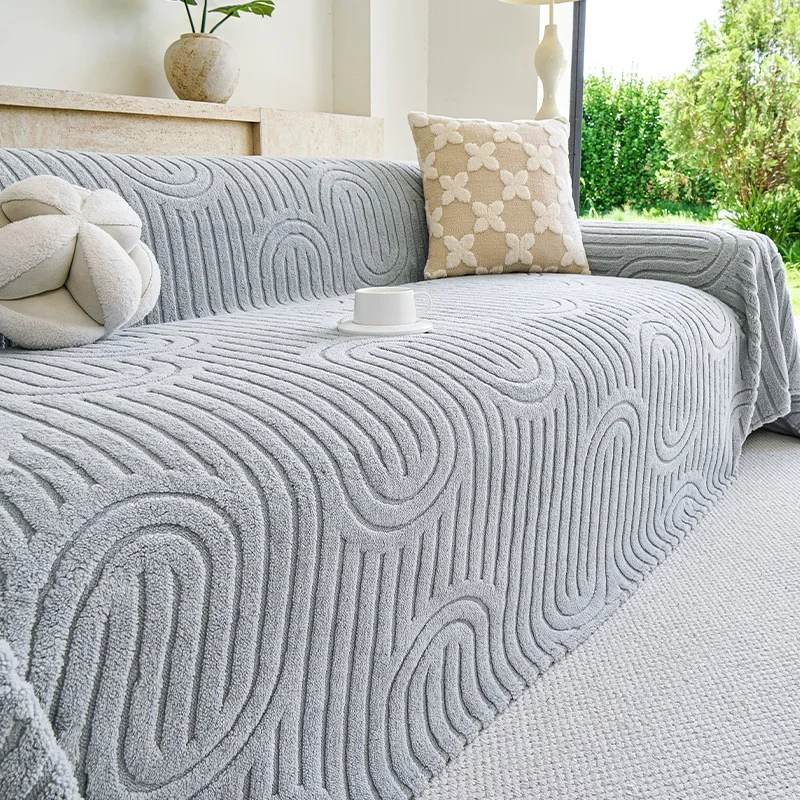 Autumn Winter Thicken Couch Blanket Soft Warm Plush Sofa Covers Towel Solid Color Integrated Full Coverage Dust Sofa Slipcover