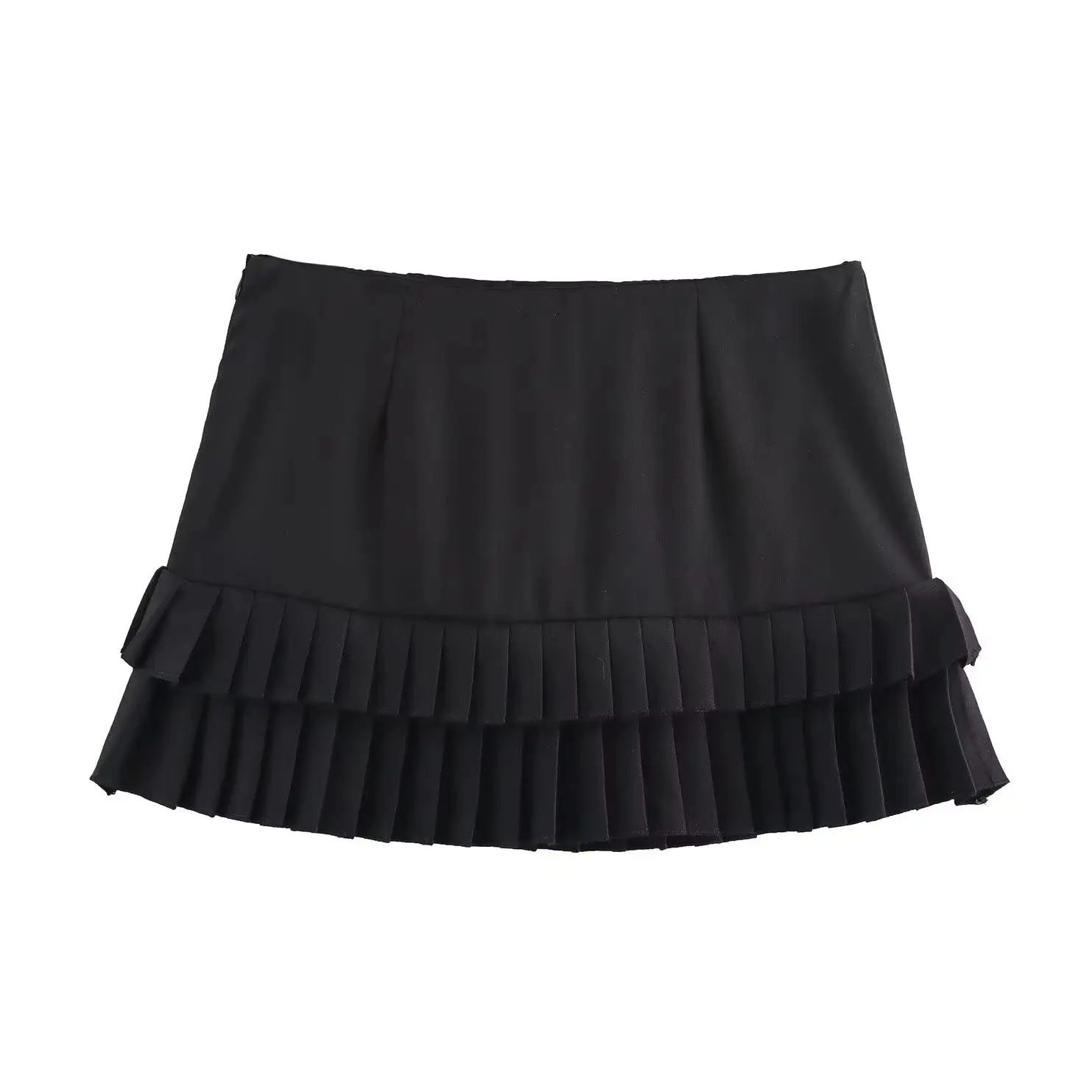 

KONDALA сексуальная шикарная однотонная черная плиссированная мини-юбка мода 2025 черная уличная одежда на молнии с низкой талией и складками Y2K вечерние женские юбки