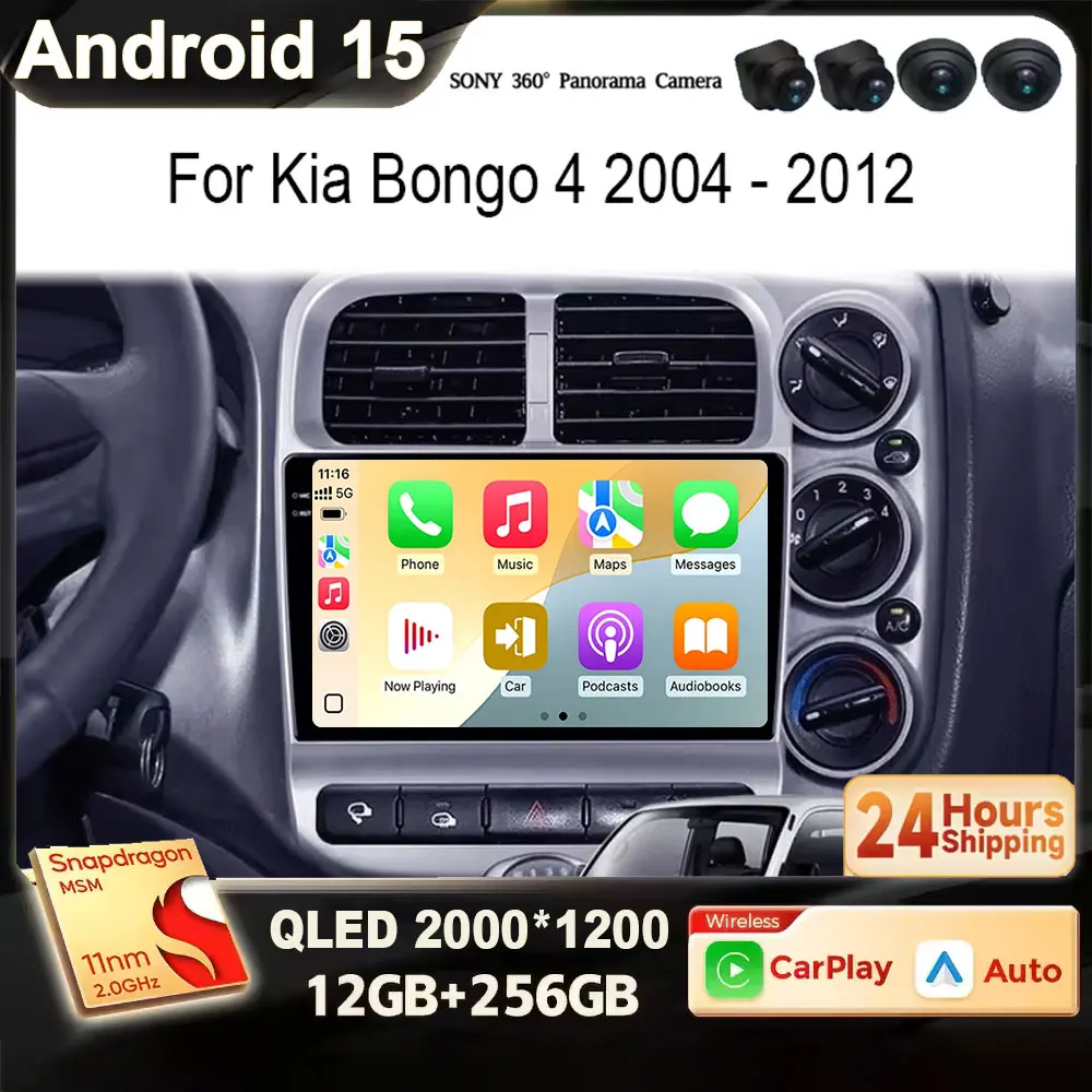 

For Kia Bongo 4 2004 - 2012 Android 15 2K QLED Wireless Carplay Car Radio Stereo WIFI RDS BT Video Player Head Unit GPS 4G DSP