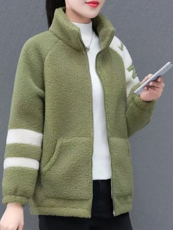 Thiened-abrigo de algodón y terciopelo de cordero para mujer, abrigo de algodón con bordado de letras y cuello alto, corte holgado coreano, largo, Sve