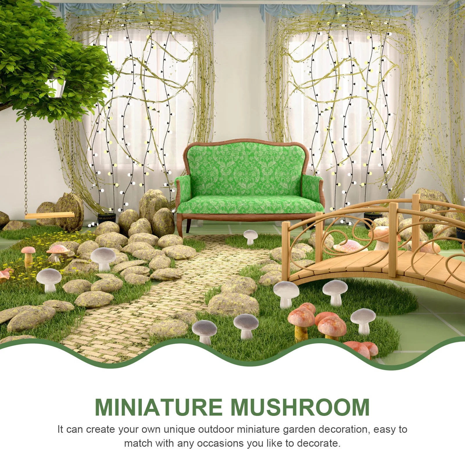 

100pcs Mushroom Decorations Grey Mini Figurines Statues for Fairy Garden Landscape Ornament Craft Gardening