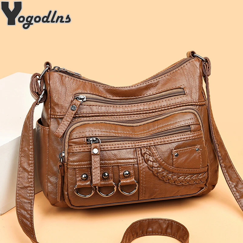 Vintage Pu Leather Luxury Purses and Handbags High Quality Women\'s Bag Design Multi-pocket Ladies Crossbody Shoulder Bags