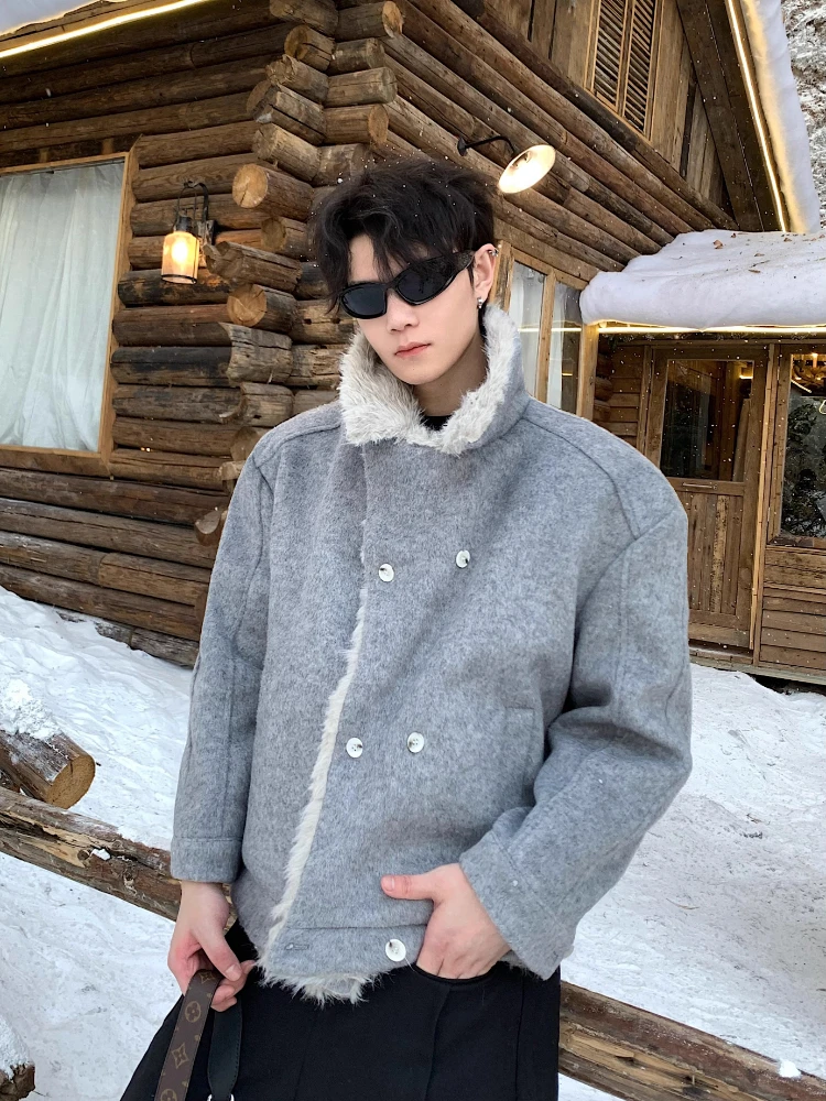 2025 Men's Winter New Simple High-end Faux Fur Collar Jackets Parkas Men's Double-breasted Thickened Warm Stand Collar Parkas