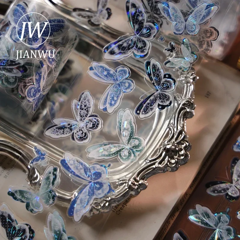JIANWU 60mm*5m Vintage Blue Butterfly Landscape Material Collage Scrapbooking PET Tape Creative DIY Journal Stationery