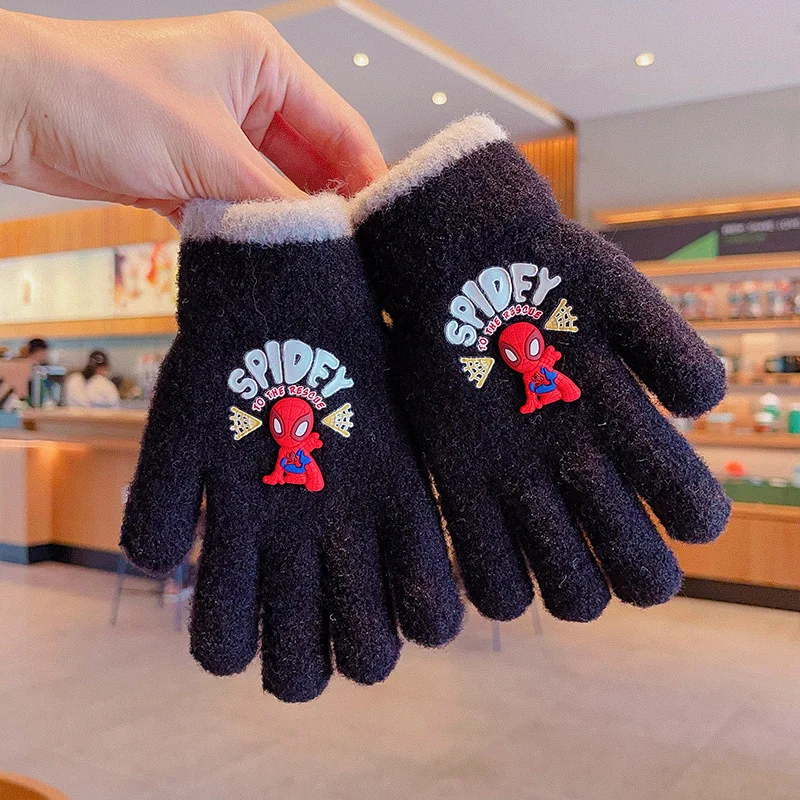 Marvel Spider-Man guantes para niños otoño e invierno guantes anticongelantes acolchados cálidos estudiantes de invierno conjuntos de cinco dedos