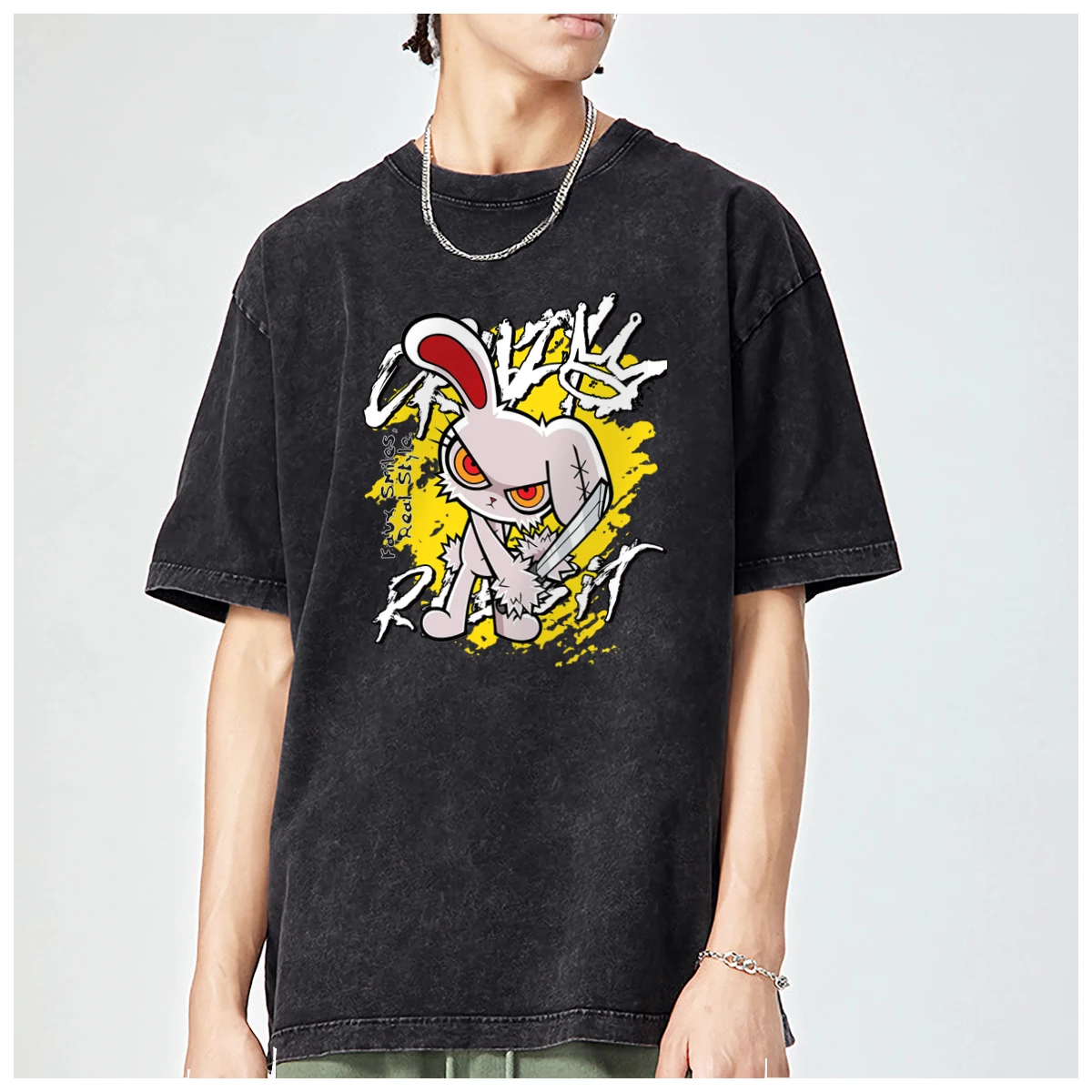 Mad rabbit ambassador crazy hiphop harajuku Oversized t shirt mens Womens Trendy Fashion Casual Vintage Washed Cotton Tops Y2k