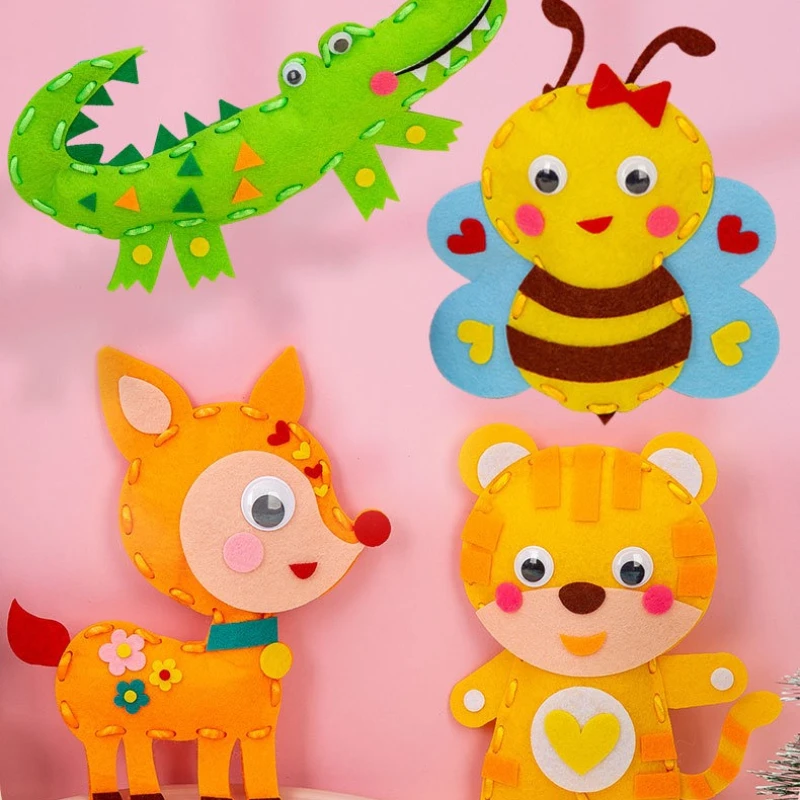 Leuke cartoon dieren naaisets voor kinderen 3D dinosaurussen bijen tijgers olifanten rijgen poppen kinderen vroege educatieve doe-het-zelf ambacht