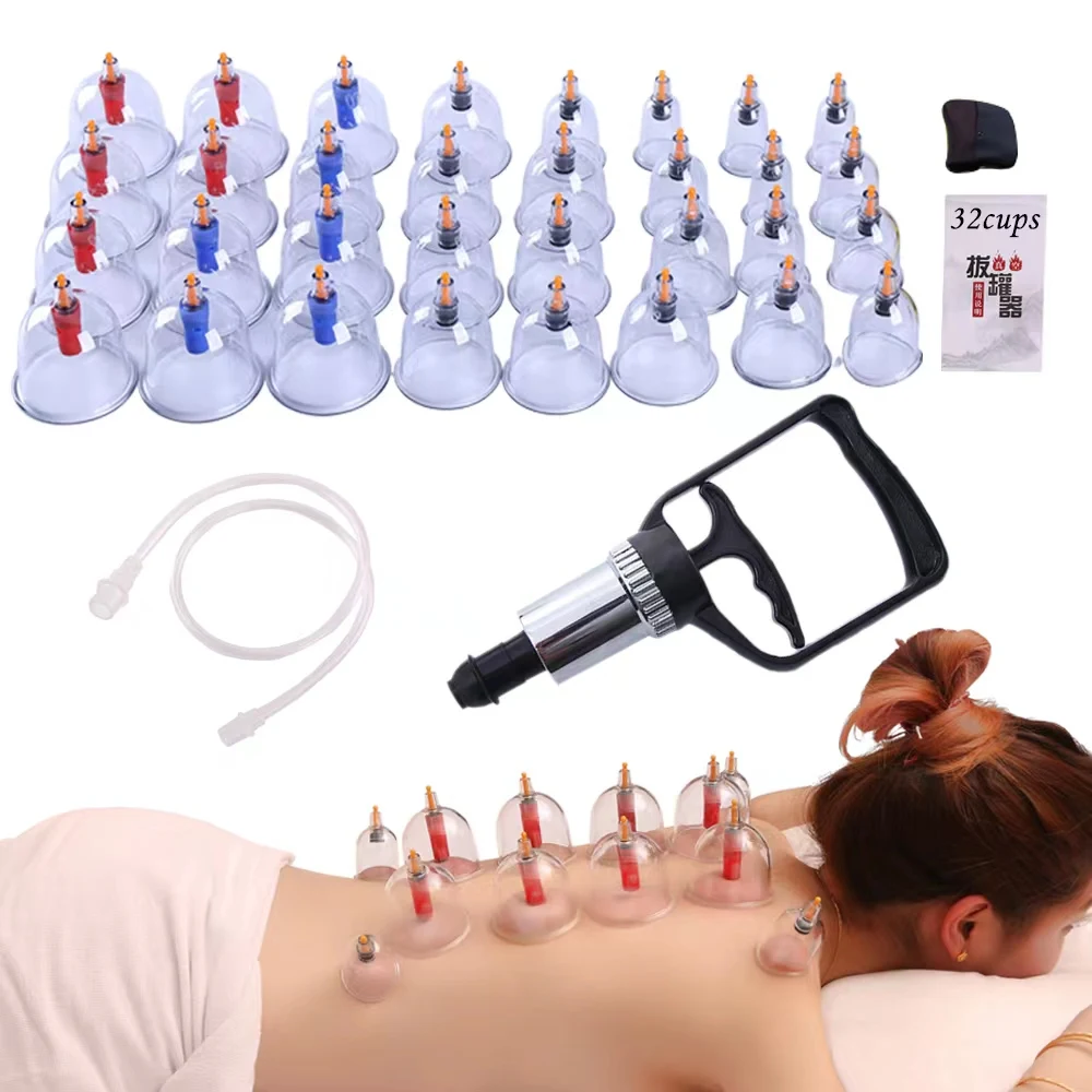 32 Therapy Cups Cupping Set with Pump Professional Chinese Acupoint Cupping Therapy Sets Hijama for Cupping Massage