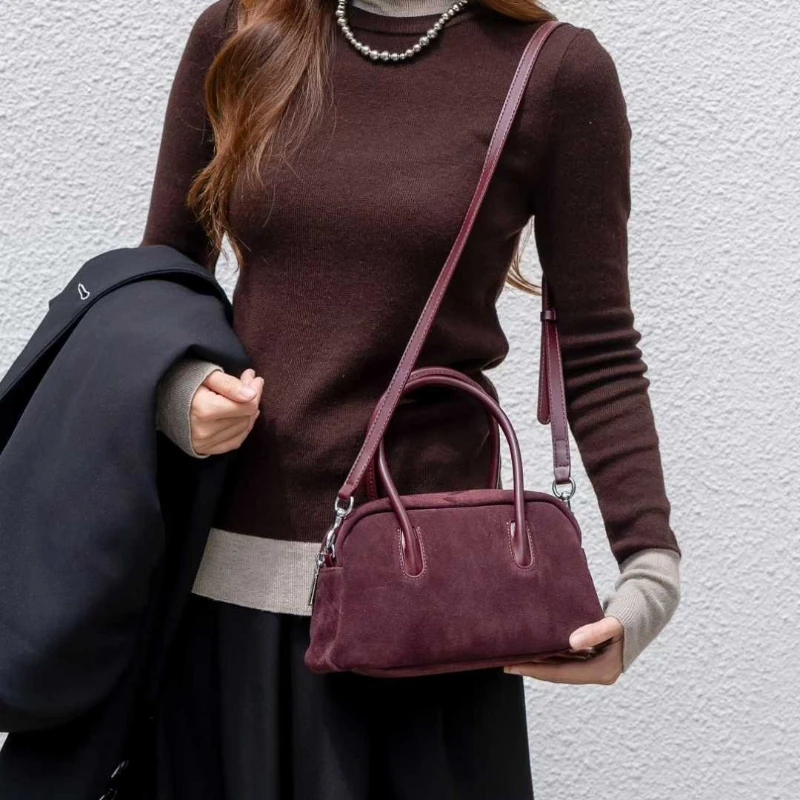 Vintage Suede Cowhide Tote Bags High Quality Designer Luxury Boston Handbag Winter New in Women's Bags Korean Hand Bag Ladies