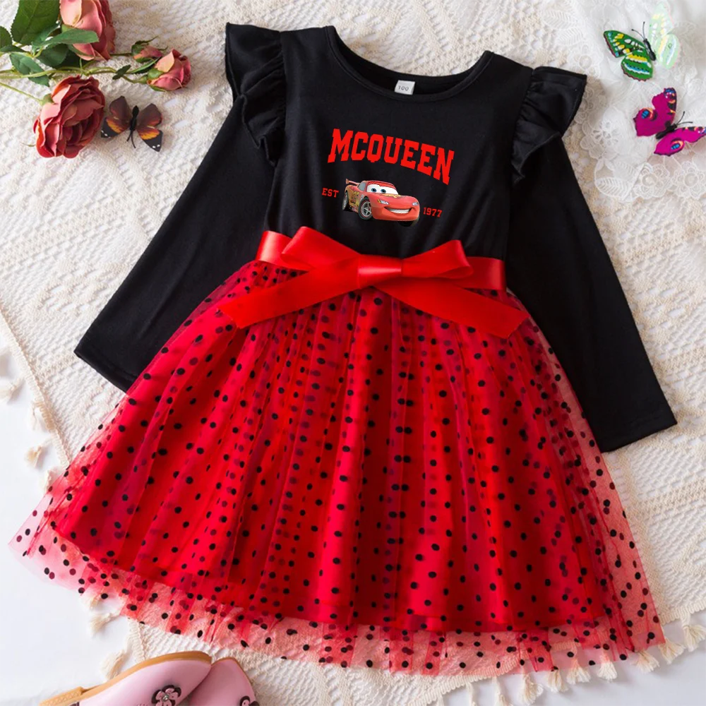 Lightning McQueen Fall Dresses Girl Dresses Birthday Party Long Sleeve Princess Costume Children's Party Clothes Christmas Dress