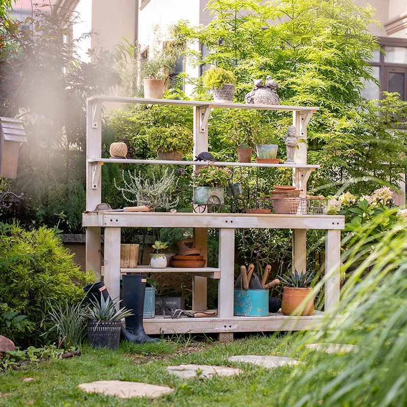 

Outdoor courtyard anticorrosive solid wood flower stand Large balcony Garden courtyard flower pot rack Multi-layer gardening