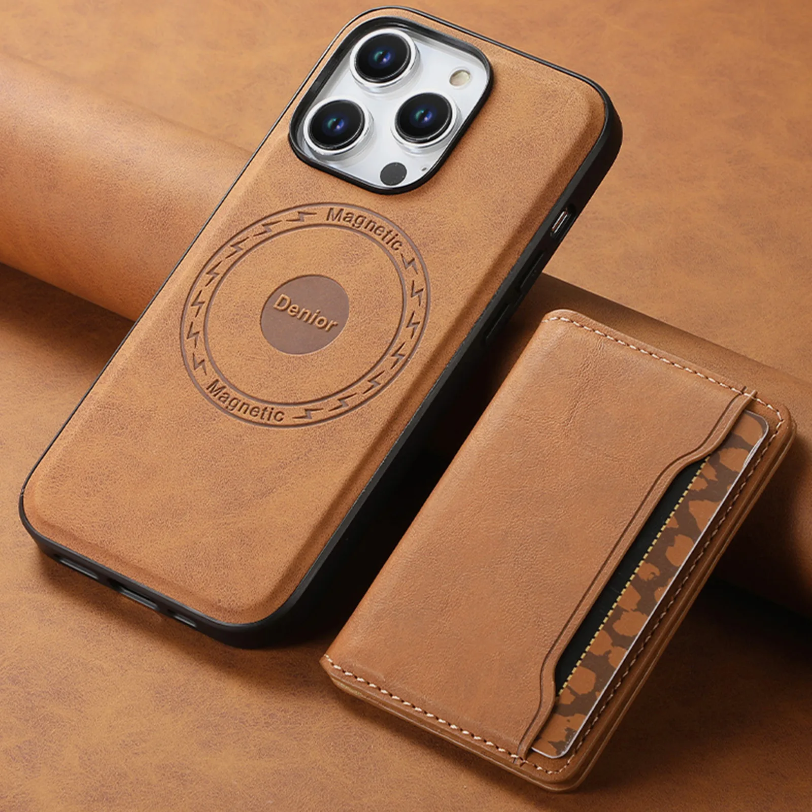 

Denior Magnetic 2-in-1 Wallet Cover for iPhone 16 Pro Max 15 Plus 14 13 12 Pro Wireless Charging Card Holder Leather Phone Case