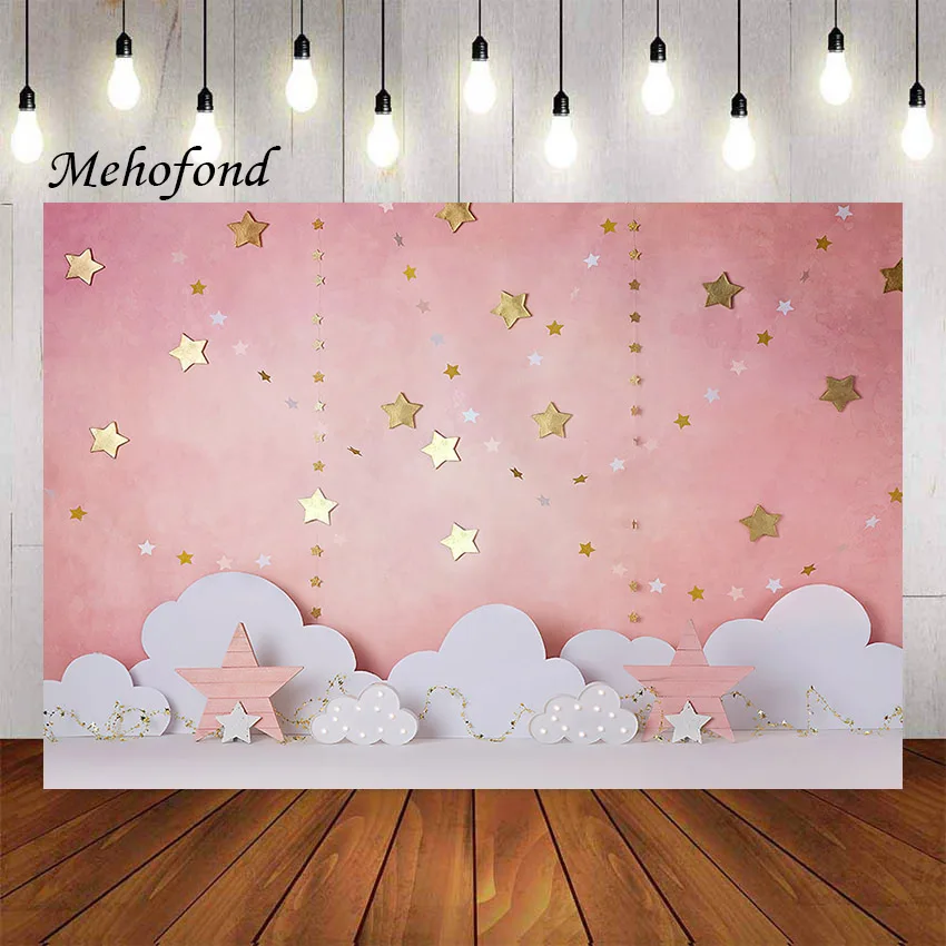 Mehofond Photography Background Pink Twinkle Twinkle Little Star Clouds Girl 1st Birthday Cake Smash Decor Backdrop Photo Studio