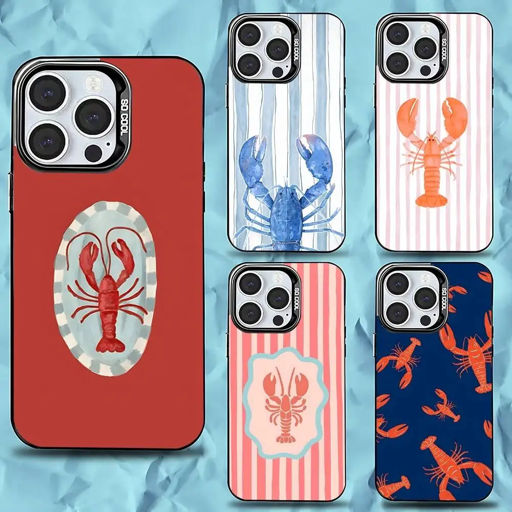 

Lobster On Stripes Ocean Phone Case For iPhone 16,15,14,13,12,11,Pro,Max,Plus,Mini,XS,SE Anti Fall Black Matte Hard Bumper
