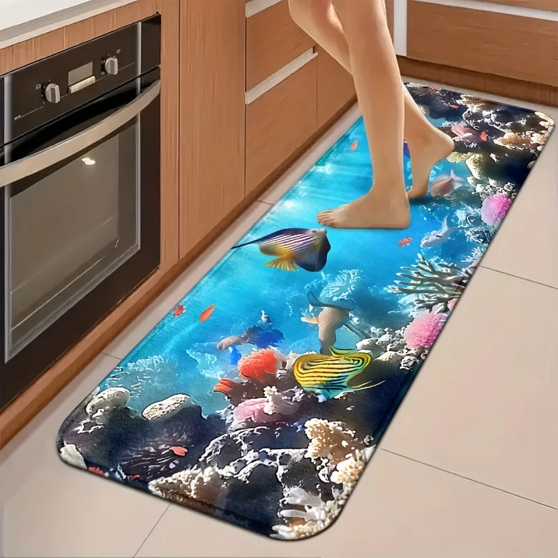 VIKAMA Marine Life Kitchen Floor Mat Anti-Slip and Durable Bathroom Mat Comfortable Laundry Room Standing Rug Home Decoration