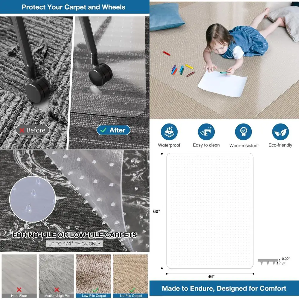 

46x60 Inch Non-Slip Office Vinyl Chair Mat with Studded Edges for Heavy Duty Floor Protection