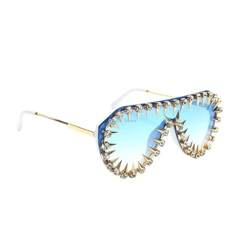 

P8DB Cool Sunglasses With Rhinestones Rivet Studded Frame For Women Men Everyday Wear