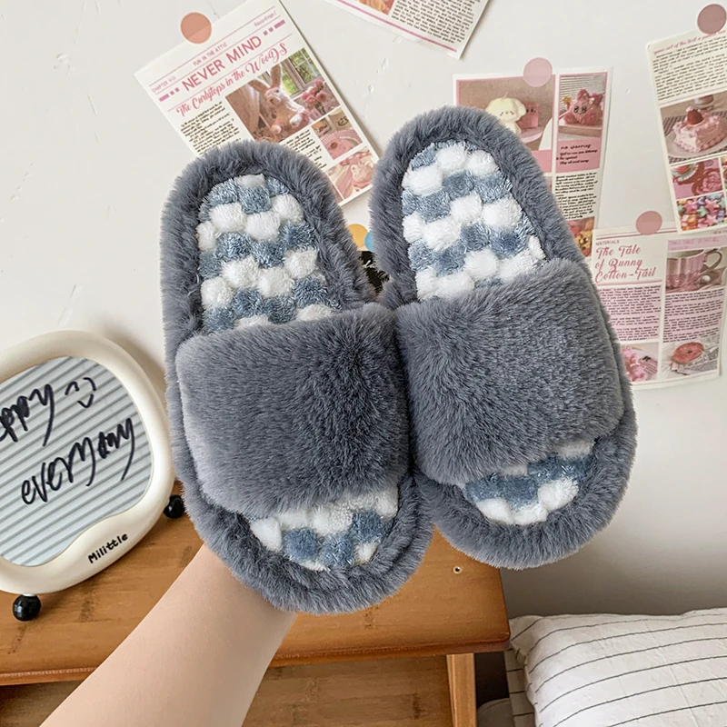 

2025 Children Plush Slipeprs for Girls Winter New Fashion Korean Style Soft Bottom Anti-slippery Versatile Chic Open-toe Shoes
