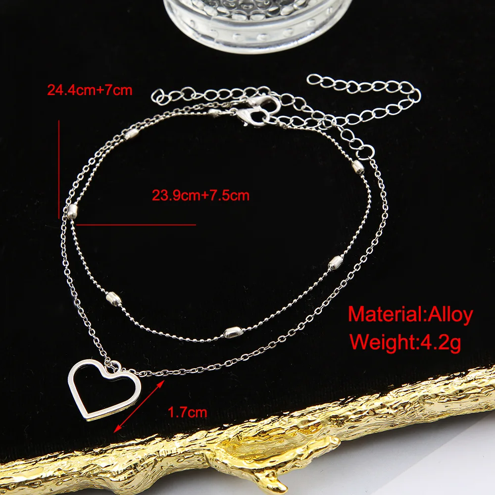 Foreign trade new creative double love heart heart anklet foot decoration European and American style hollow love beach anklet f