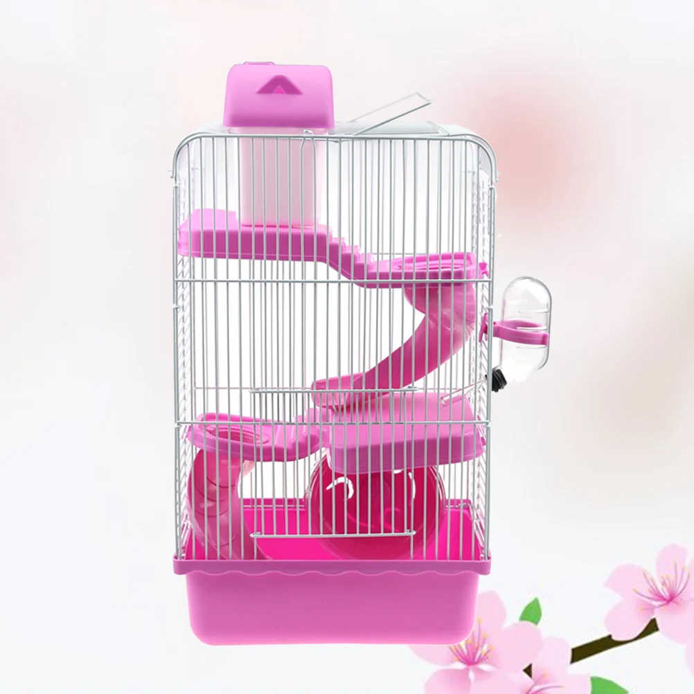 

Luxury Three Layer Hamster Cage Portable Small Pets House Chinchilla Hamster House (Pink) pet cage