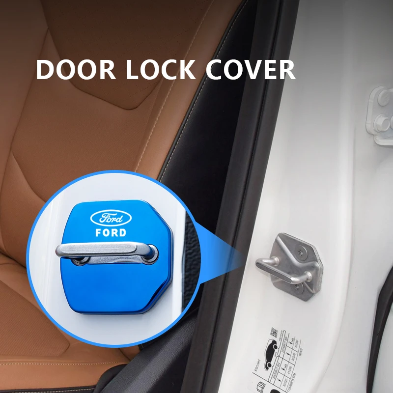 4PCS Car Door Lock Cover Stainless Steel Protection Accessories For Ford Focus Fiesta Puma Ranger Kuga MK7  MAX