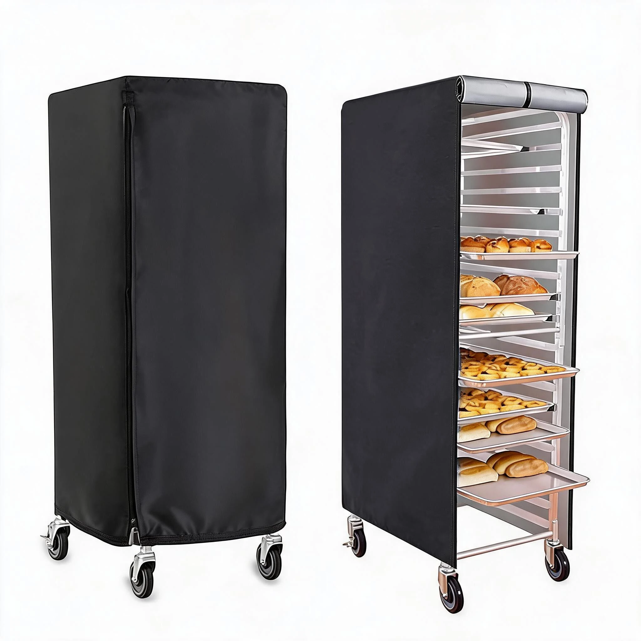 Waterproof Rack Shield Black Bread Rack Cover Zipper Closure Design Front Curtain Included For Kitchen Storage