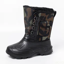 Winter Snow Men Boots Rain Shoes Non-slip Waterproof With Fur Plush Warm Male Casual Mid-Calf Warm Fluffy Work Fishing Boot
