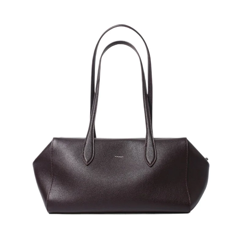 

Genuine Leather Large Capacity Bowling Single-shoulder Bag Solid Color Zipper Cowhide Design Office Daily Commuting Bag 2025