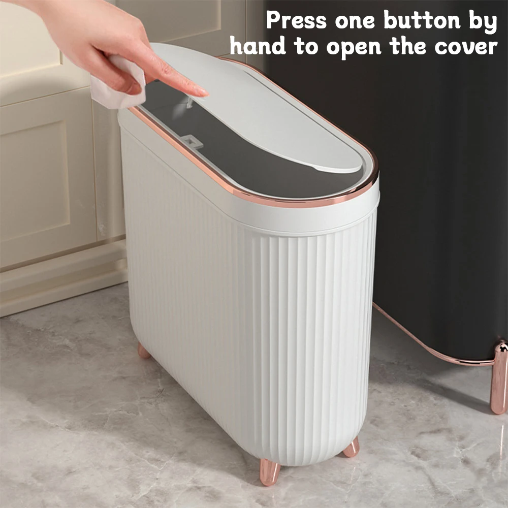 New 12L Luxury Press Trash Can with Foot For Bathroom For Kitchen Garbage Toilet Waterproof Gold Trash Can With Lids