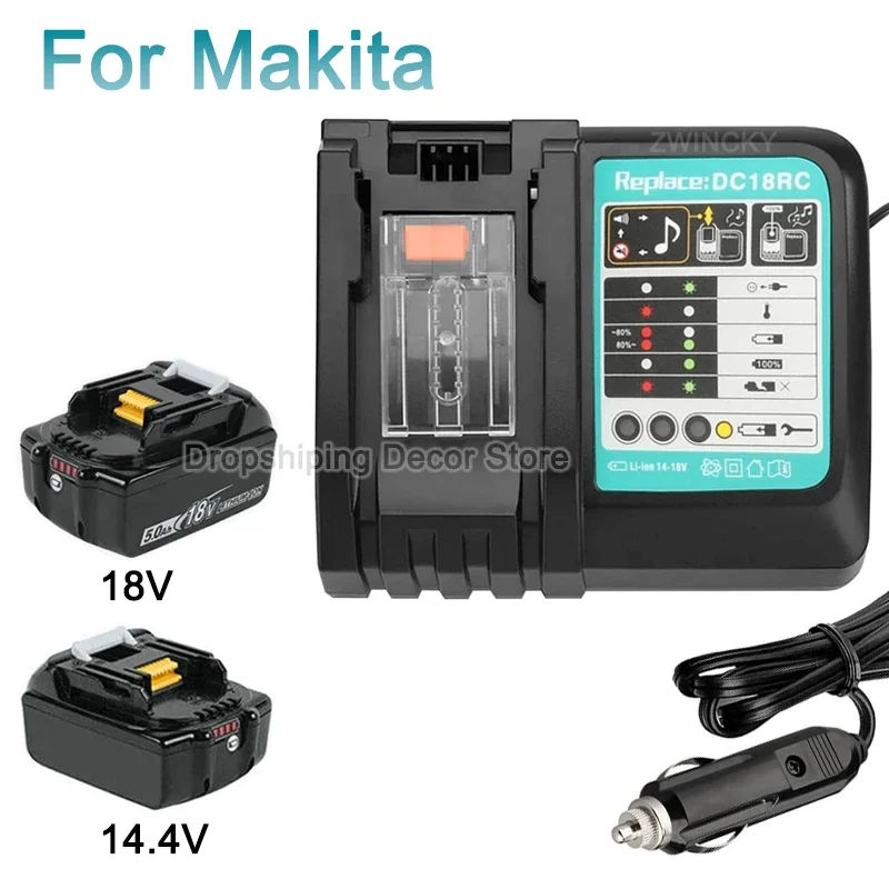 Cargador de vehículo compacto para batería de iones de litio Makita de 14,4 V y 18 V, reemplaza al cargador DC18RC, cargador portátil para coche, enchufe para encendedor de cigarrillos