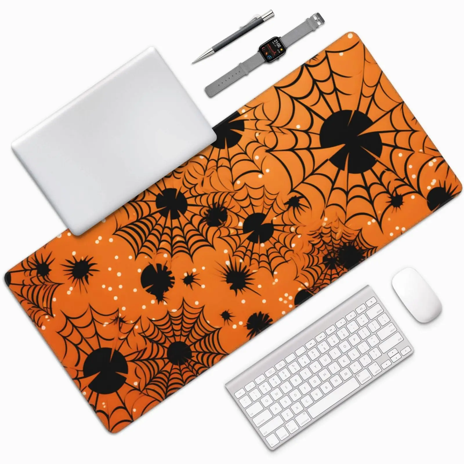 Spider Web Orange Mouse Pad Large Desk Mat for Keyboard and Mouse Non-Slip Gaming Mousepad Office Desk Accessories for Computer
