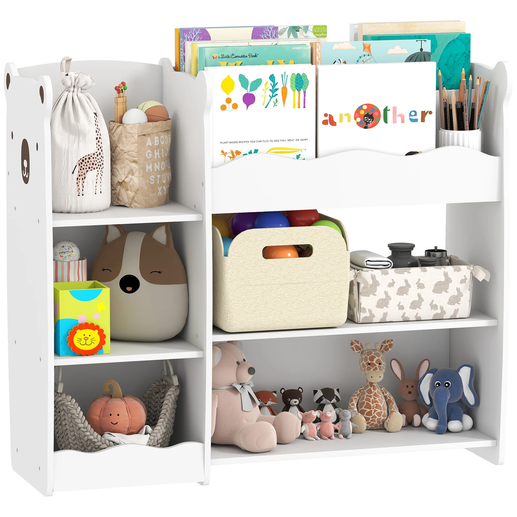 AIYAPLAY Estantería Infantil para Juguetes Estantes Abiertos Compartimentos Diseño de Ositos Organizador de Juguetes Blanco