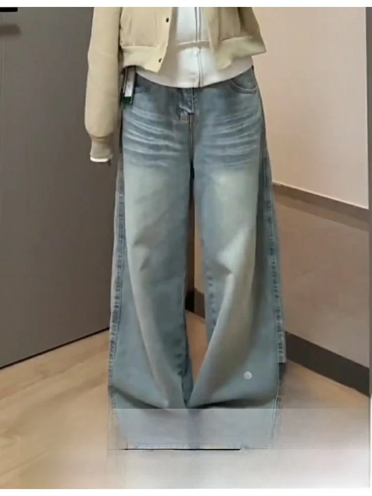 

High Waist Embroidered Pocket Straight Leg Blue Jeans Women's Summer New Style Retro Denim Pants Casual High Elasticity