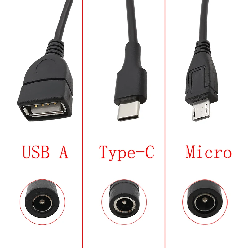 1 sztuka USB Micro męskie/typ C wtyczka/gniazdo USB żeńskie do 5.5mm x 2.1mm żeńskie gniazdo DC przewód zasilający kabel konwerter złącza