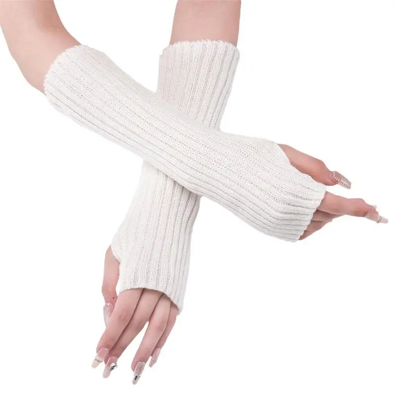 Winter Long Fingerless Gloves Arm Warmers Fingerless Gloves Women's Knit Arm Warmers With Thumb Hole Mittens For Typing Driving