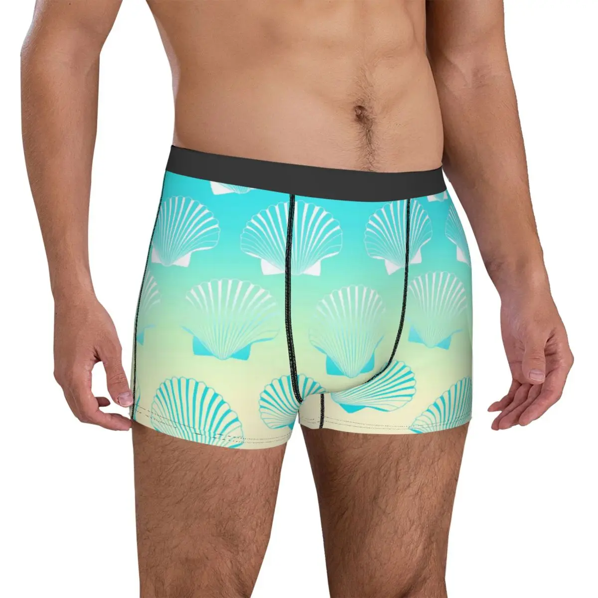 Intimo conchiglie di mare Pantaloncini boxer con stampa sfumata blu e gialla Trenky Mutande da uomo Pantaloncini traspiranti Slip regalo