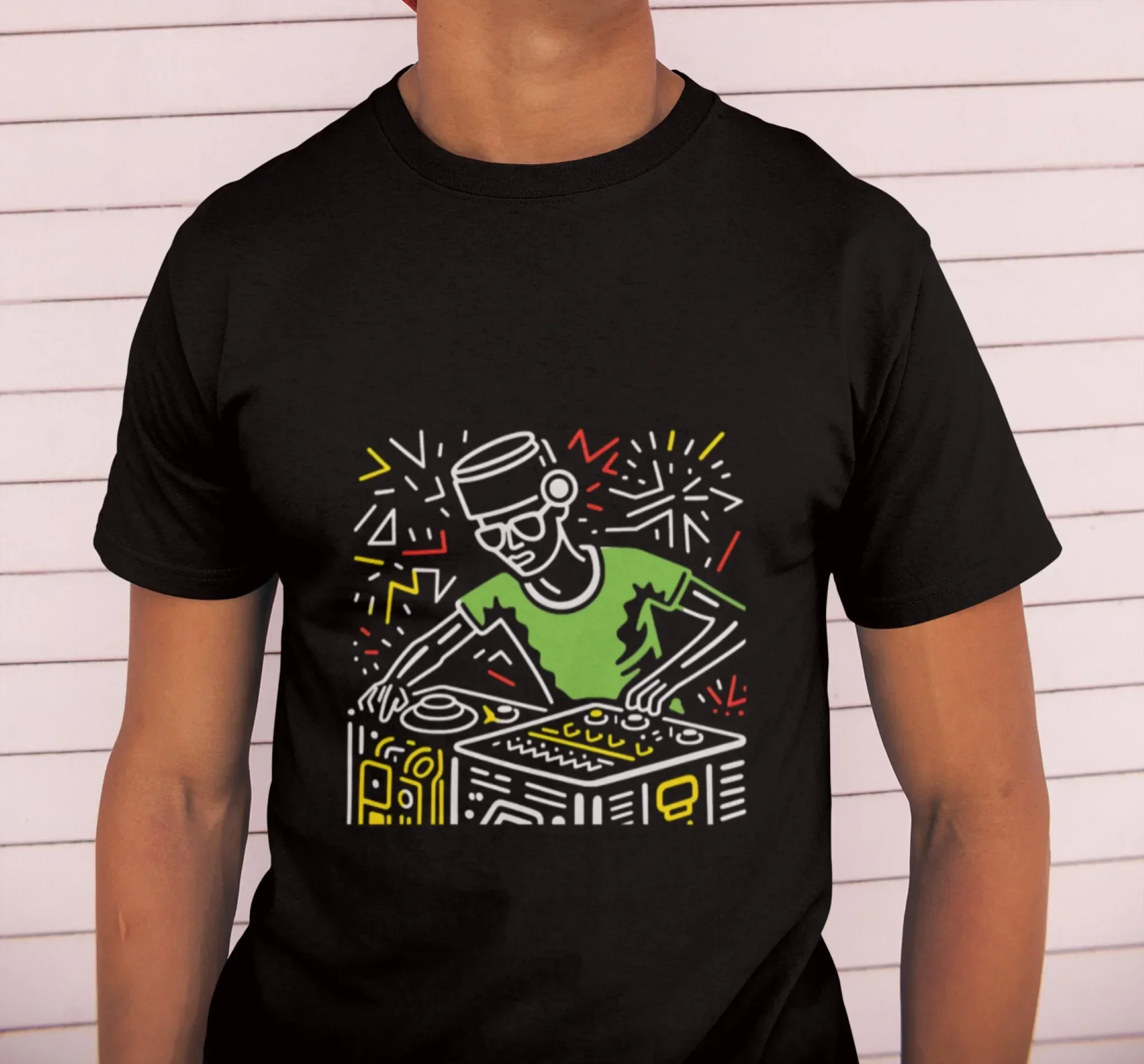 DJ T shirt music lovers Party Sound system Carnival festival top Holiday clubbing Linocut design tee gift
